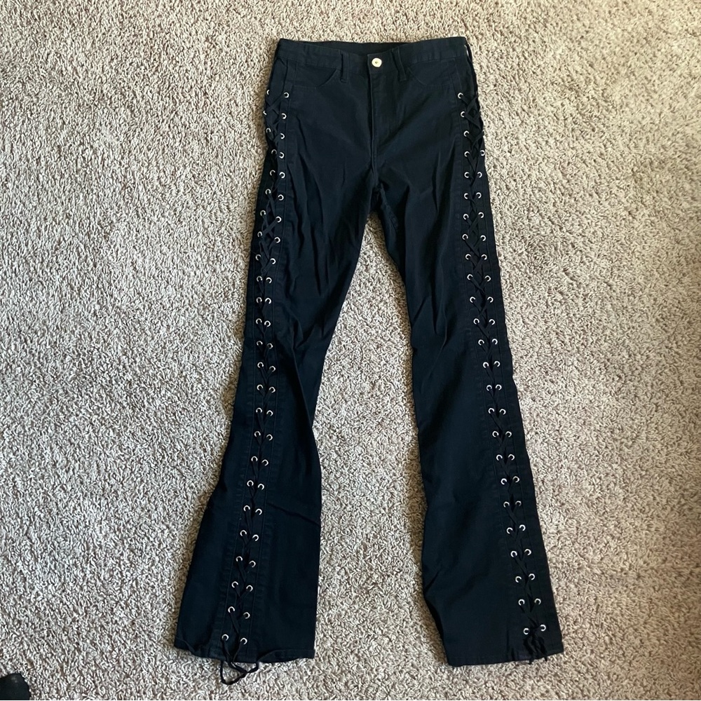 Black Lace-Up Flare Jeans